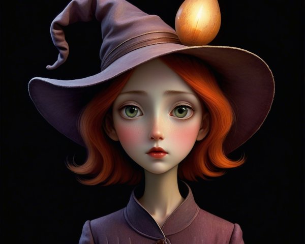 Young girl with green eyes in whimsical witch's hat