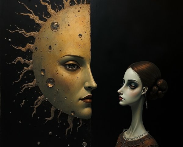Sun and Woman Contrast in Surreal Artwork
