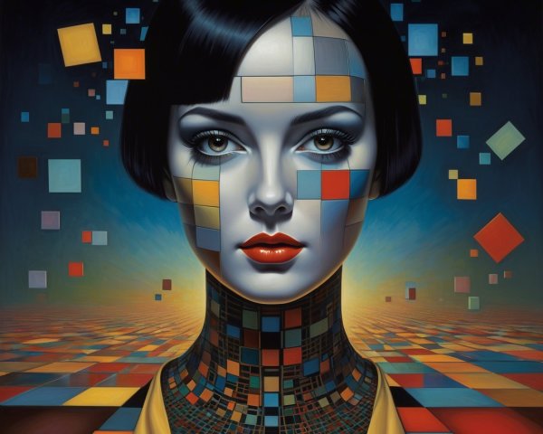 Stylized Portrait of a Woman with Mosaic Features