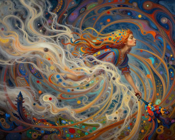 Art Nouveau Painting of a Woman with Colorful Elements