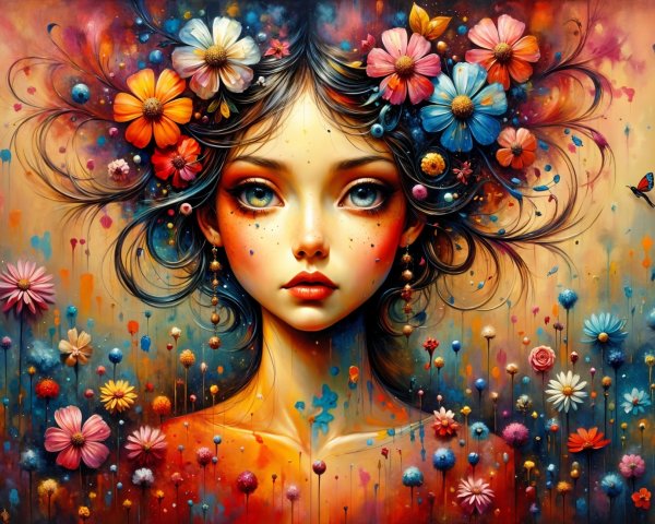 Portrait of a Young Woman with Floral Accents