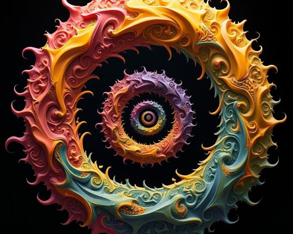 Vibrant Spiral Pattern of Swirling Colors and Depth