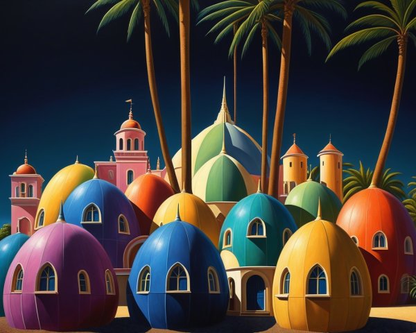 Colorful Whimsical Domed Buildings Under Blue Sky