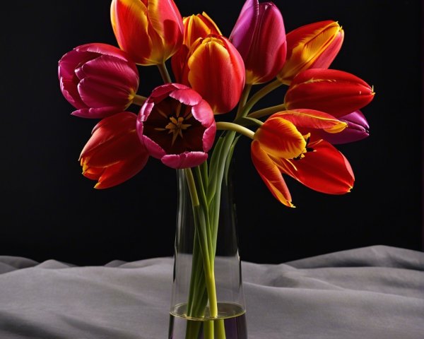 Vibrant Tulip Bouquet in Clear Glass Vase