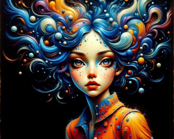 Whimsical Portrait of a Girl with Galaxy Hair