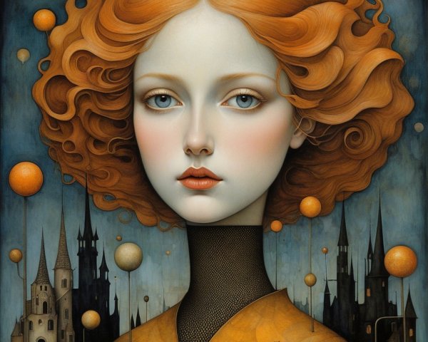 Portrait of Young Woman in Gothic Landscape Setting