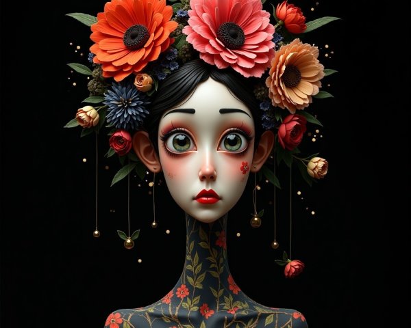 Whimsical Portrait of a Girl with Floral Headpiece