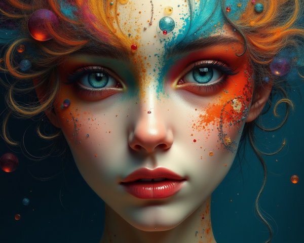 Portrait of a Young Woman with Colorful Makeup