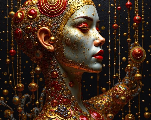 Intricate Humanoid Figure with Gold and Red Decorations