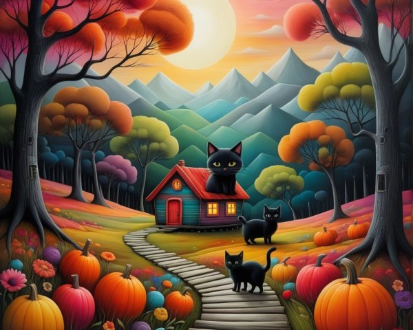 Charming Cottage in Vibrant Autumn Landscape