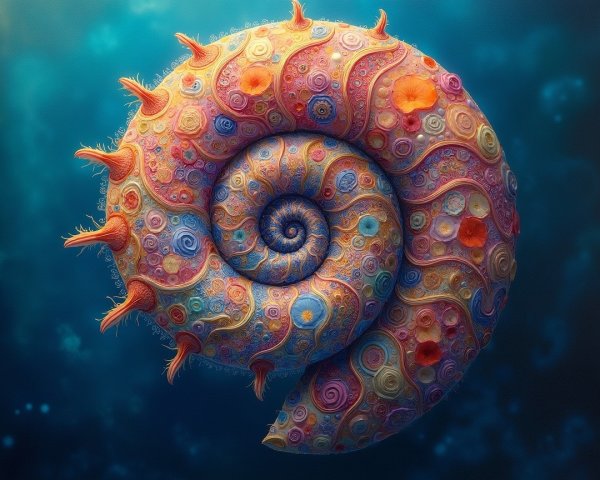 Vibrant Nautilus Shell with Colorful Patterns Underwater