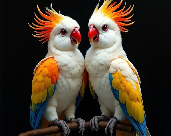 Vibrant Parrots on Branch with Colorful Plumage
