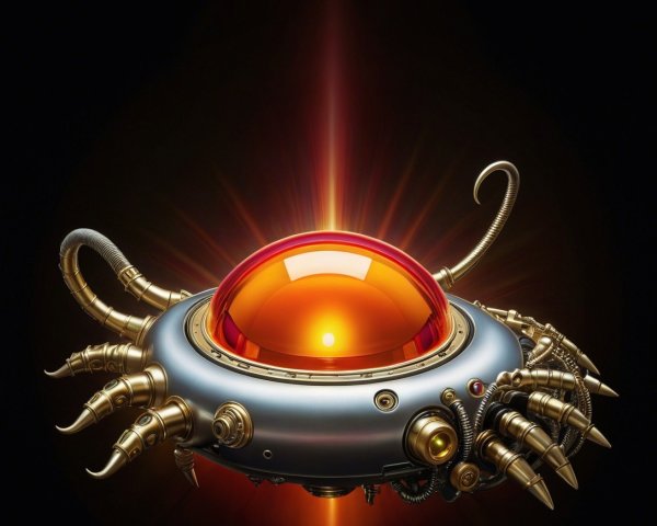 Futuristic metallic crab-like alien spacecraft design