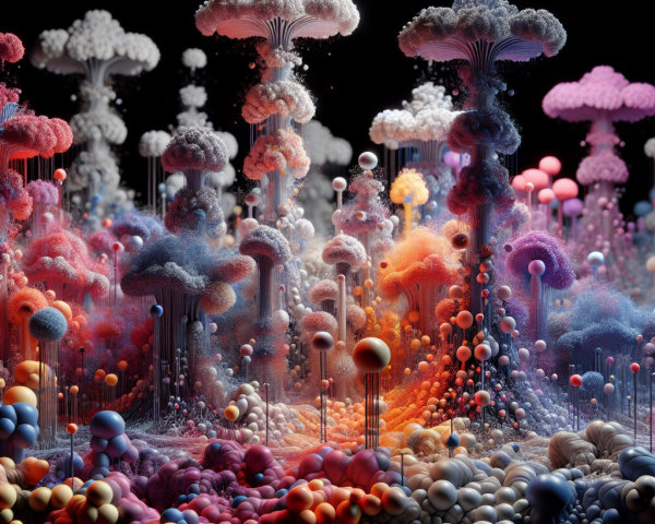 Surreal Landscape with Colorful Mushroom Structures