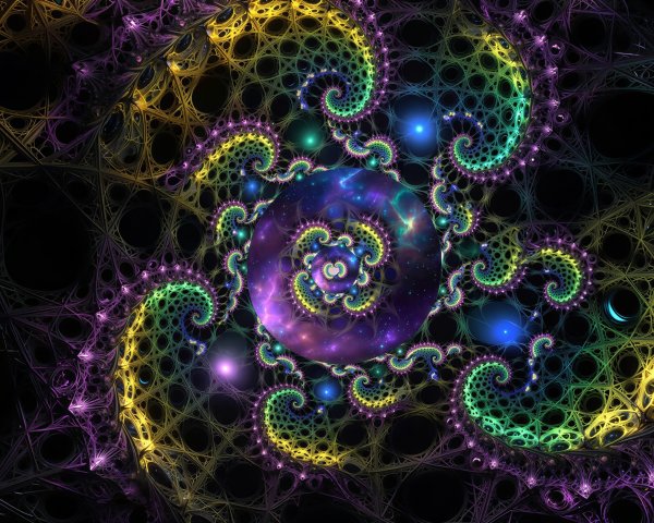 Vibrant Fractal Spiral from Purple Galactic Nebula
