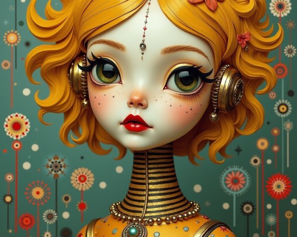 Whimsical Character with Vibrant Hair and Playful Design
