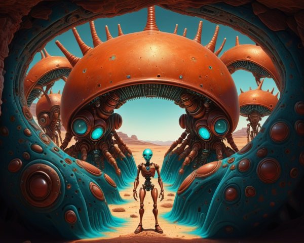 Surreal Desert with Futuristic Alien Architecture