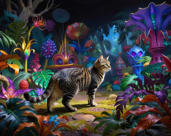 Tabby Cat in a Vibrant Jungle Digital Painting