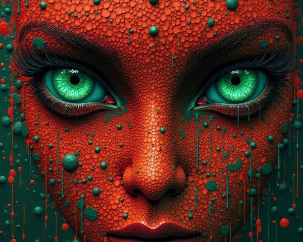 Surreal Portrait of a Woman with Green Eyes and Textures