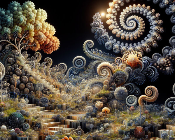 Vibrant Landscape with Spiraling Patterns and Colors