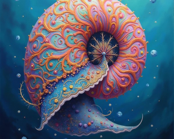 Vibrant Nautilus Shell with Intricate Patterns and Colors