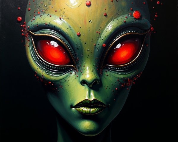 Alien Figure with Oval Head and Red Eyes