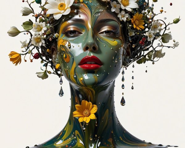 Digital Painting of Model with Mosaic Face Paint