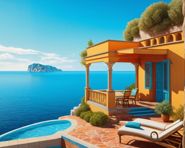 Coastal Villa with Orange Walls and Infinity Pool