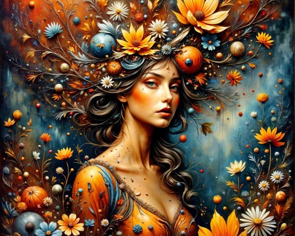 Ethereal Portrait of Woman with Floral Headdress
