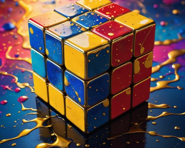 Vibrant Rubik's Cube with Colorful Abstract Backdrop