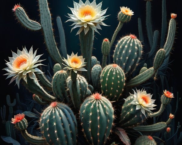 Vibrant Cacti Arrangement with Colorful Blooms
