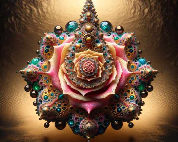 Intricate Fractal Rose Design with Colorful Orbs