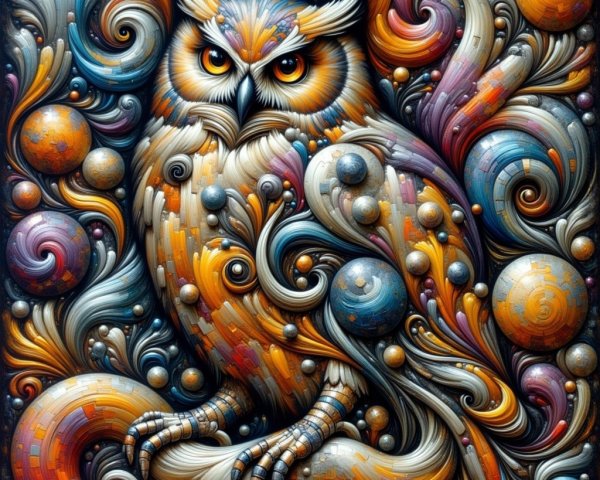 Vibrant Owl Surrounded by Colorful Abstract Patterns