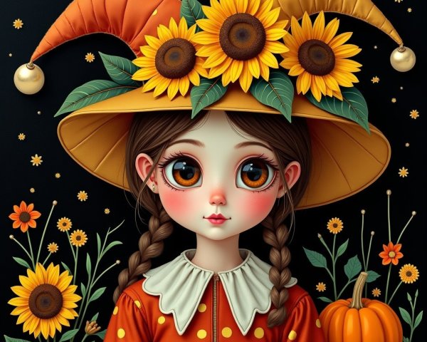 Charming Young Girl in Autumn Setting with Sunflowers