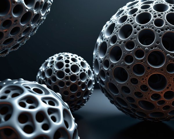 Textured Spheres with Hollowed Holes on Dark Background
