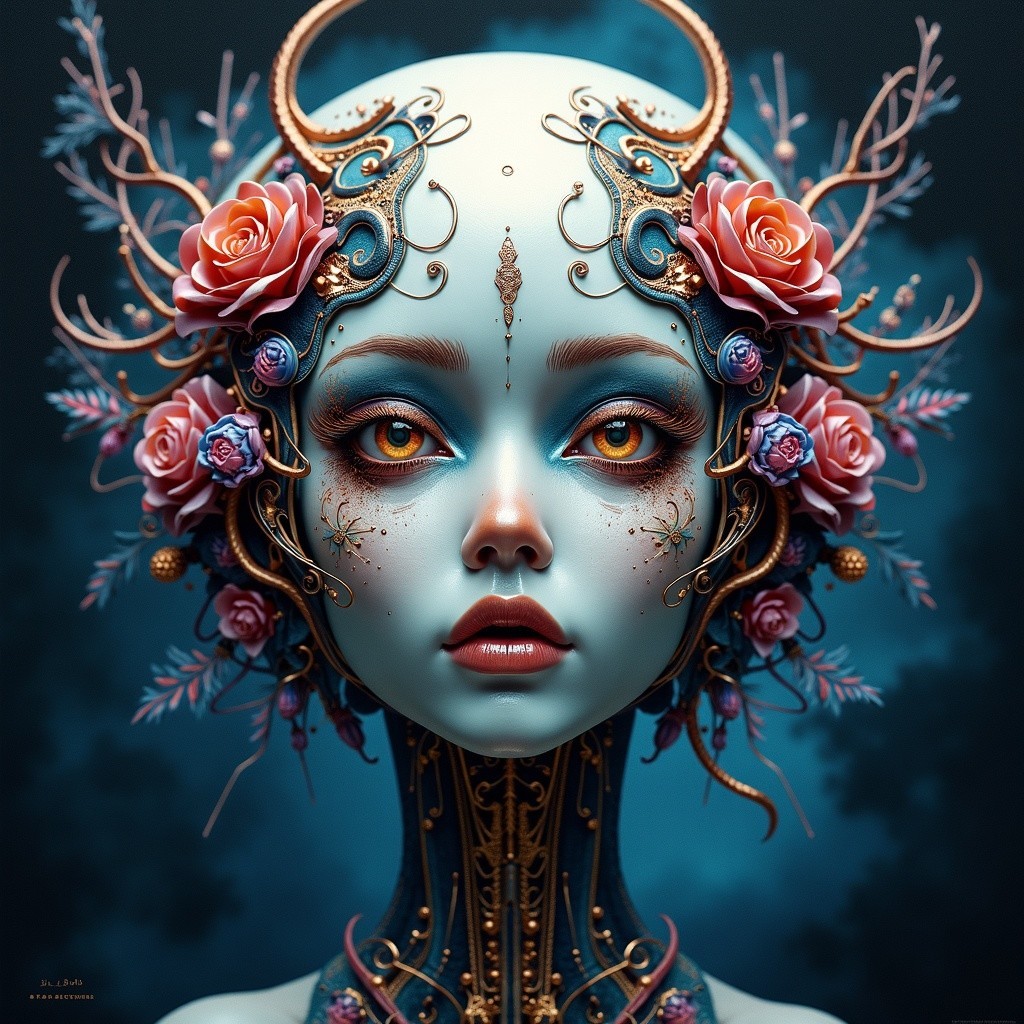 Surreal Ethereal Female Figure with Floral Elements