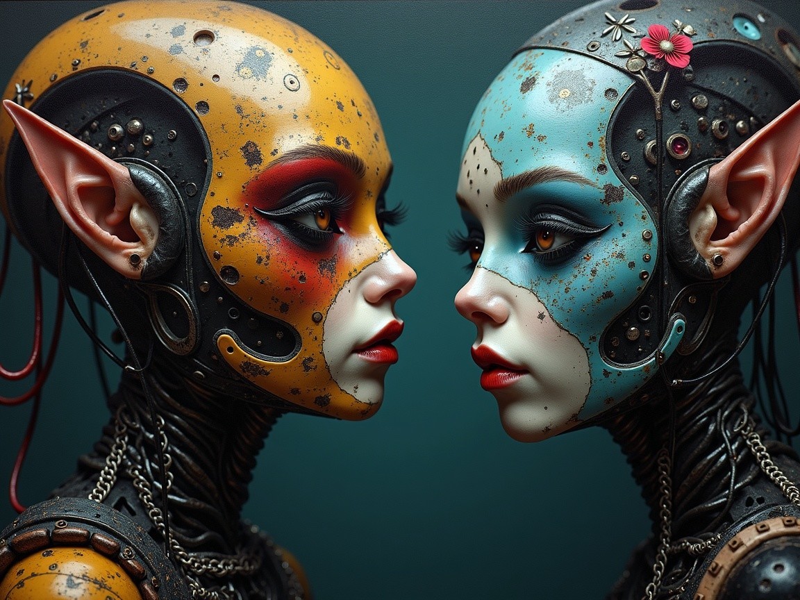 Vibrant Dual Portrait of Humanoid Figures in Color
