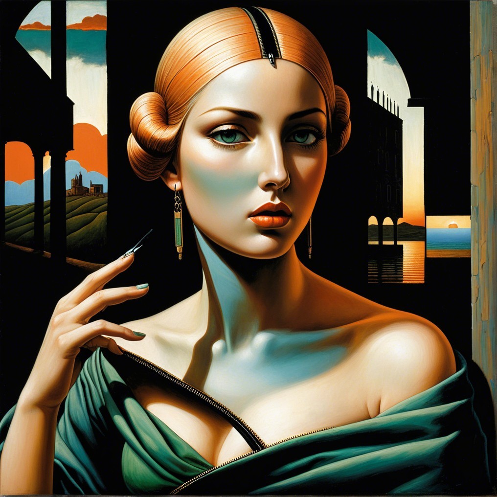 Woman with Blonde Hair in Green Garment at Twilight