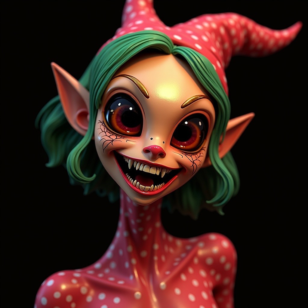 Whimsical Character with Green Hair and Playful Features