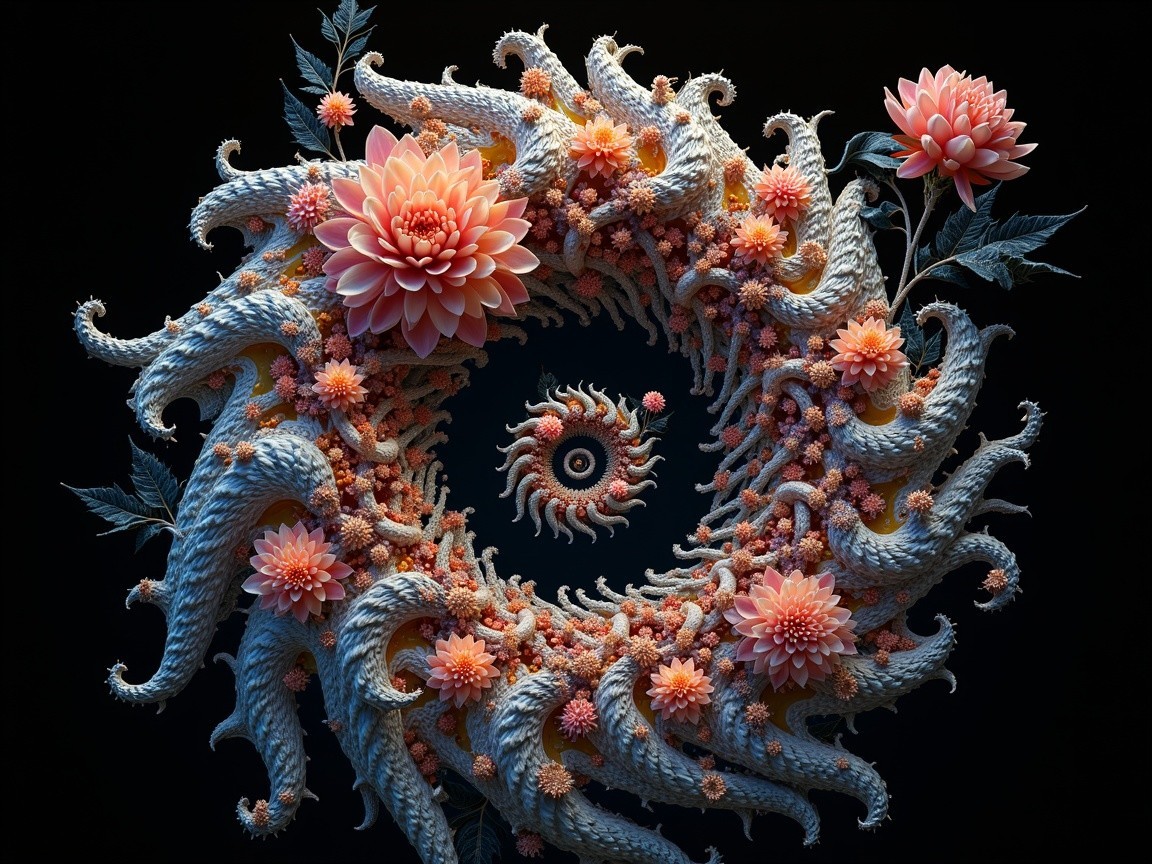 Intricate Cosmic Spiral Design with Floral Elements