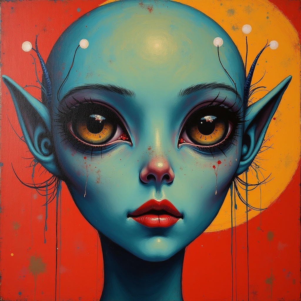 Otherworldly Character with Blue Skin and Golden Eyes