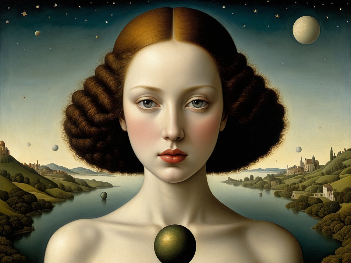 Serene Young Woman in Dreamlike Landscape Art