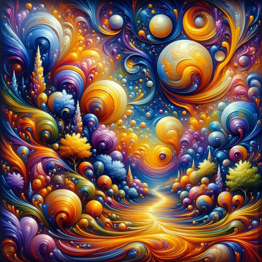 Vibrant Abstract Landscape with Swirling Colors