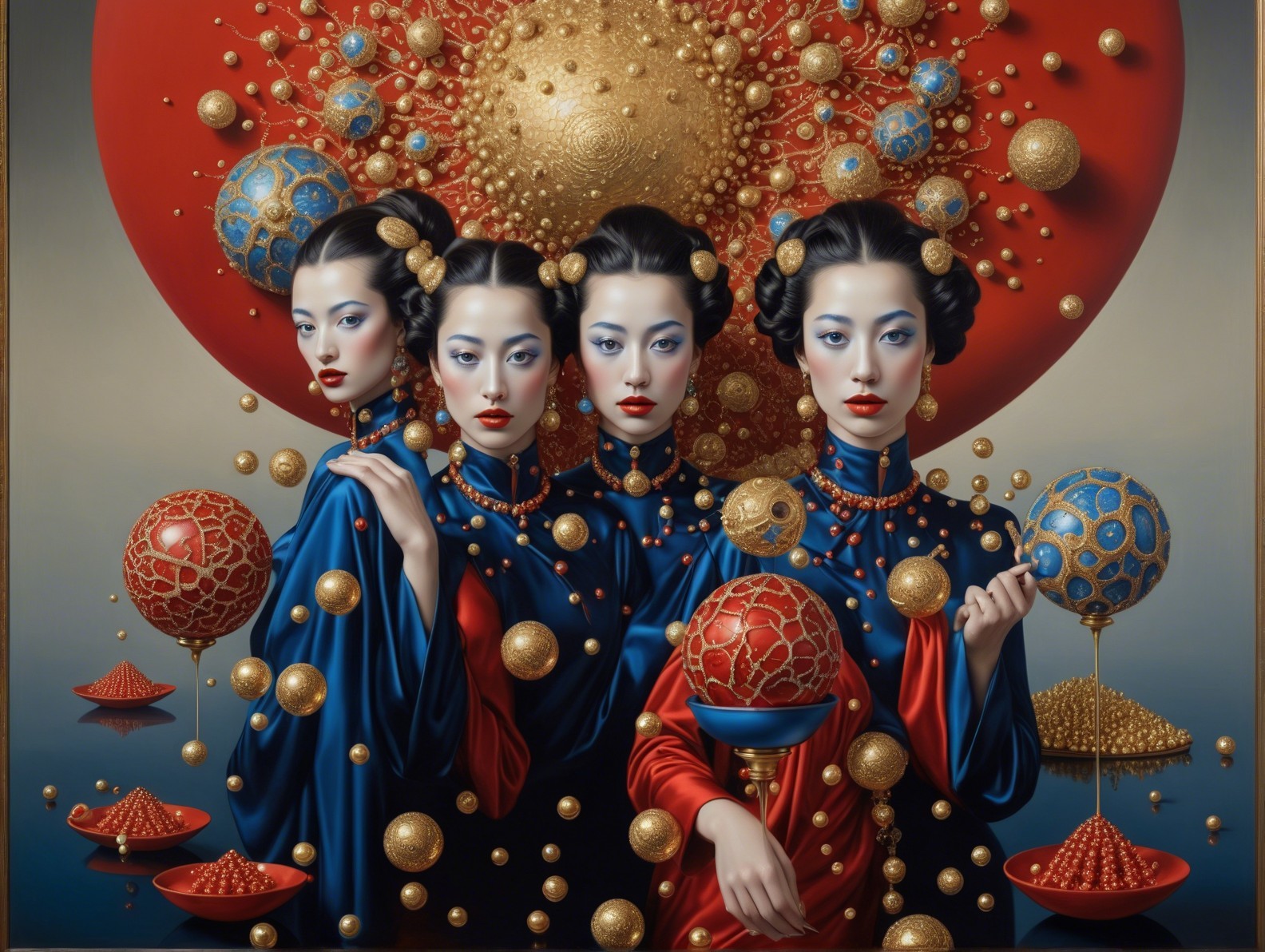 Stylized Portrait of Four Women in Rich Fabrics