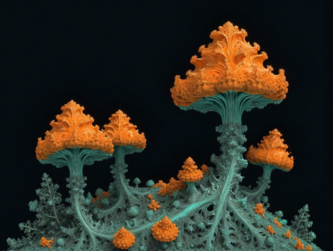 Vivid Fractal Landscape with Mushroom-like Structures