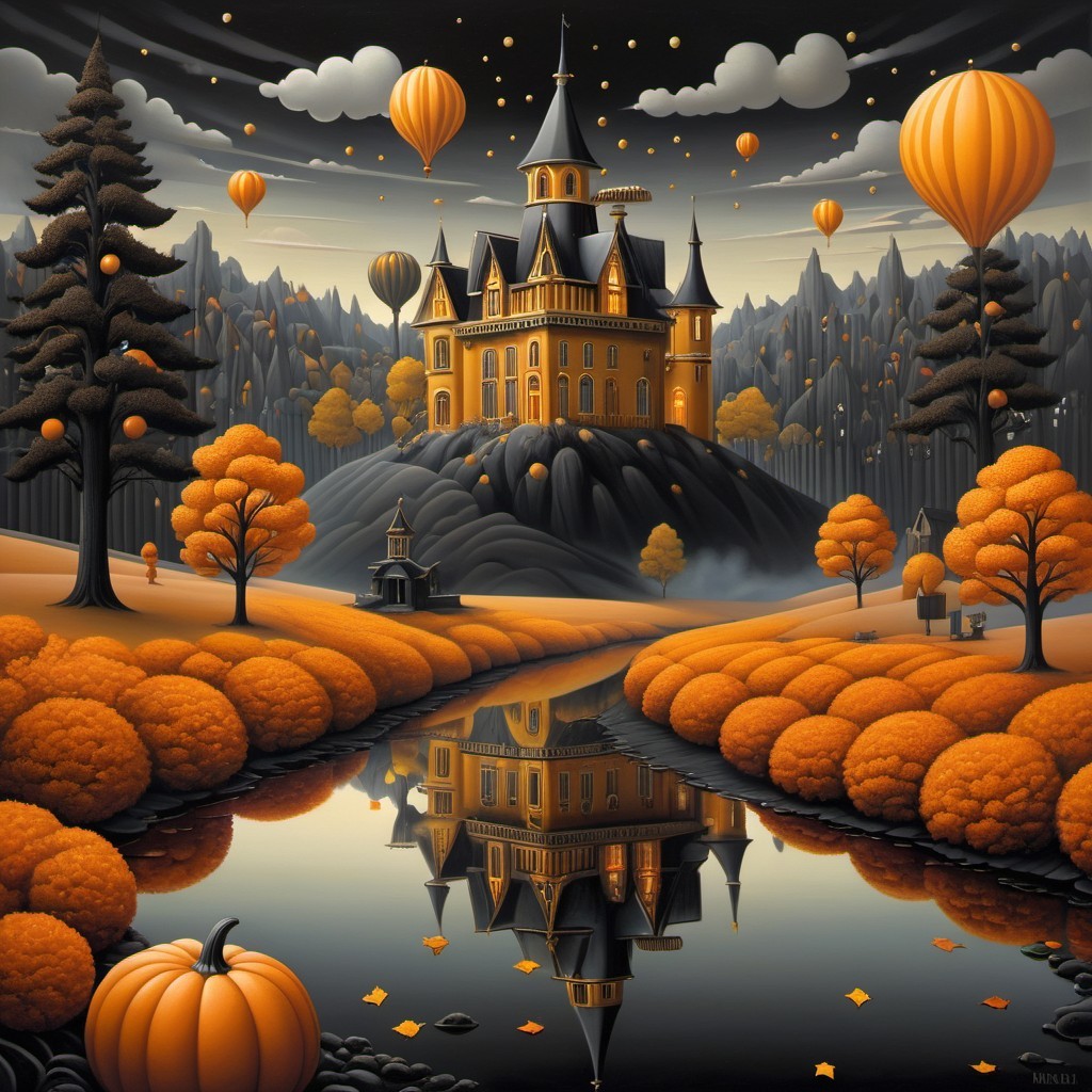 Whimsical Landscape with Castle and Autumn Foliage