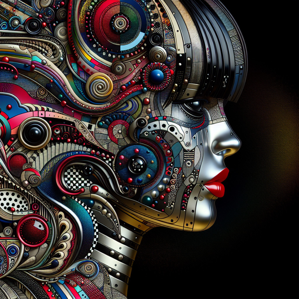 Stylized Human Face with Mechanical Elements and Colors