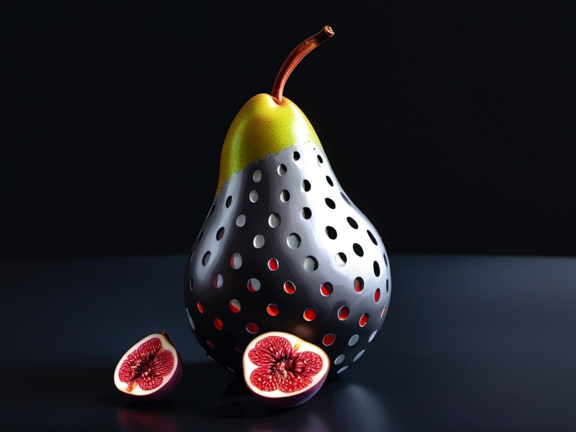Modern Still Life of Pear and Figs on Dark Background