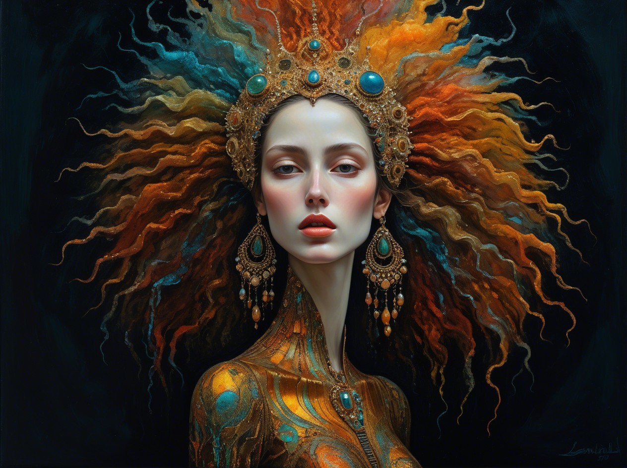 Detailed Oil Painting of a Woman in Golden Gown