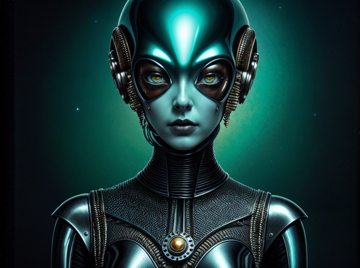 Futuristic Robotic Figure with Metallic Texture and Design